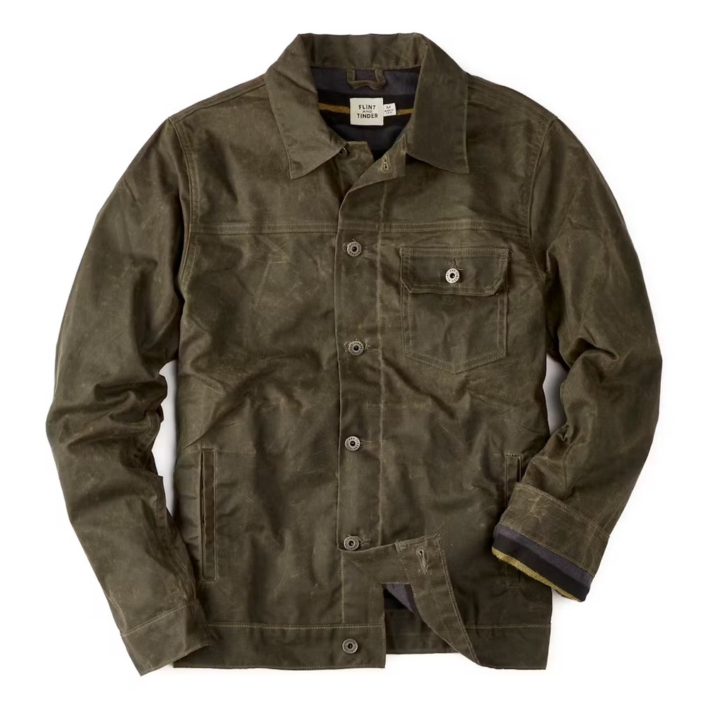 Flint and Tinder Forest Flannel-Lined Waxed Trucker Jacket